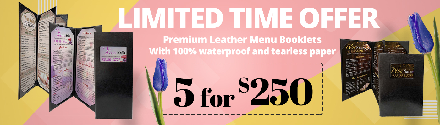 Limited time offer - Premium Leather Menu Booklets With 100% waterproof and tearless paper