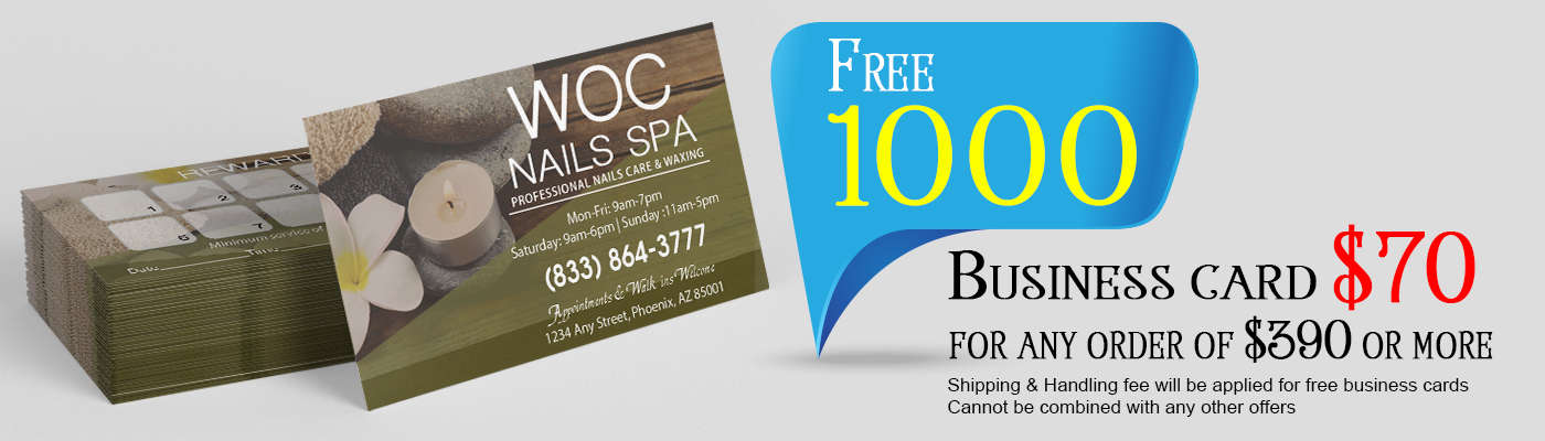 Free 1000 Business Cards $70 for any order of $390 or more