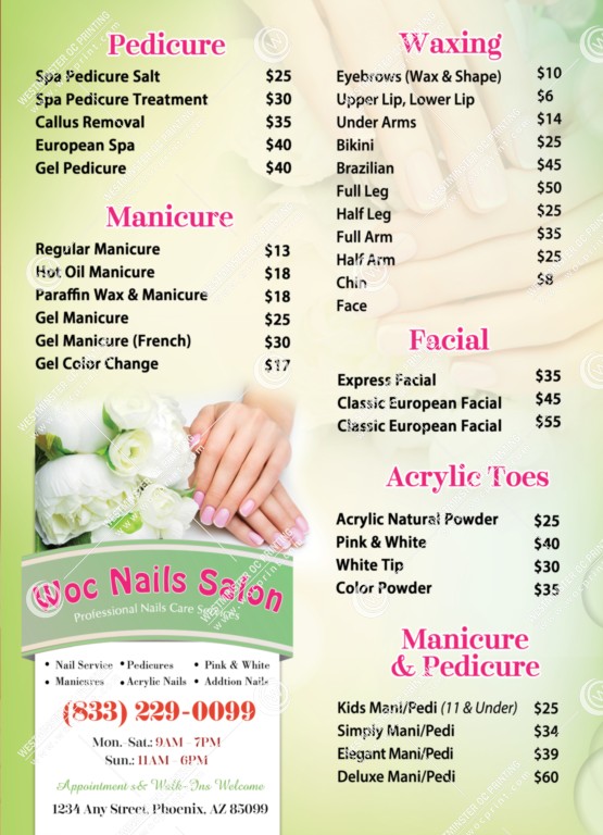Westminster Printing Services for Nails Salons, Nails Printing