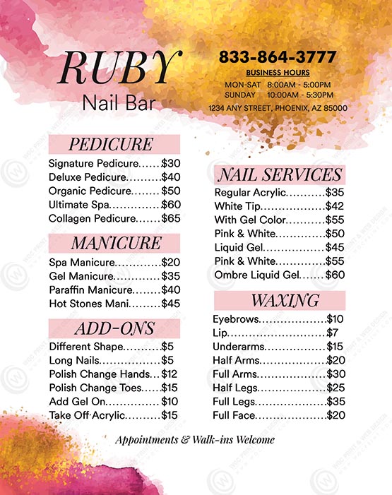 TTM-1004 - Tabletop Menu For Hair