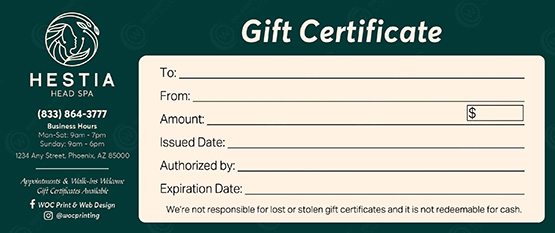 ZGC-01B - Head Spa Regular Gift Certificates
