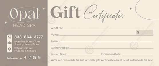 ZGC-03B - Head Spa Regular Gift Certificates