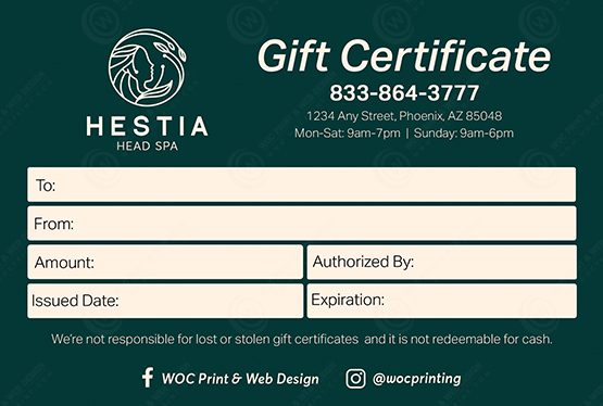 ZSGC-01B - Head Spa Standard Gift Certificates