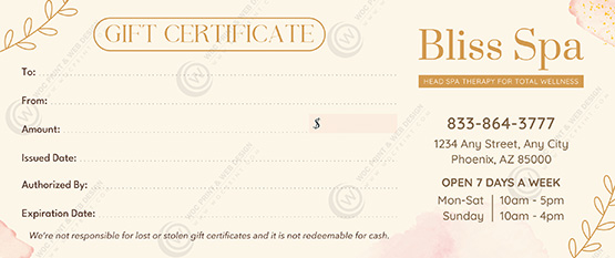 ZGC-05B - Head Spa Regular Gift Certificates