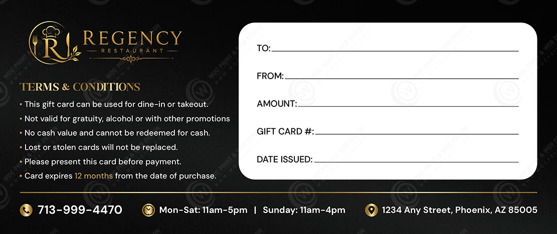 GC-500 - Restaurant Regular Gift Certificates