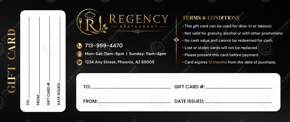 PGC-500B - Restaurant Premium Gift Certificates