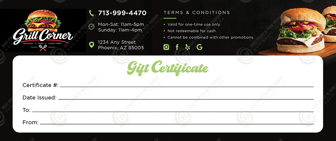 GC-507B - Restaurant Regular Gift Certificates
